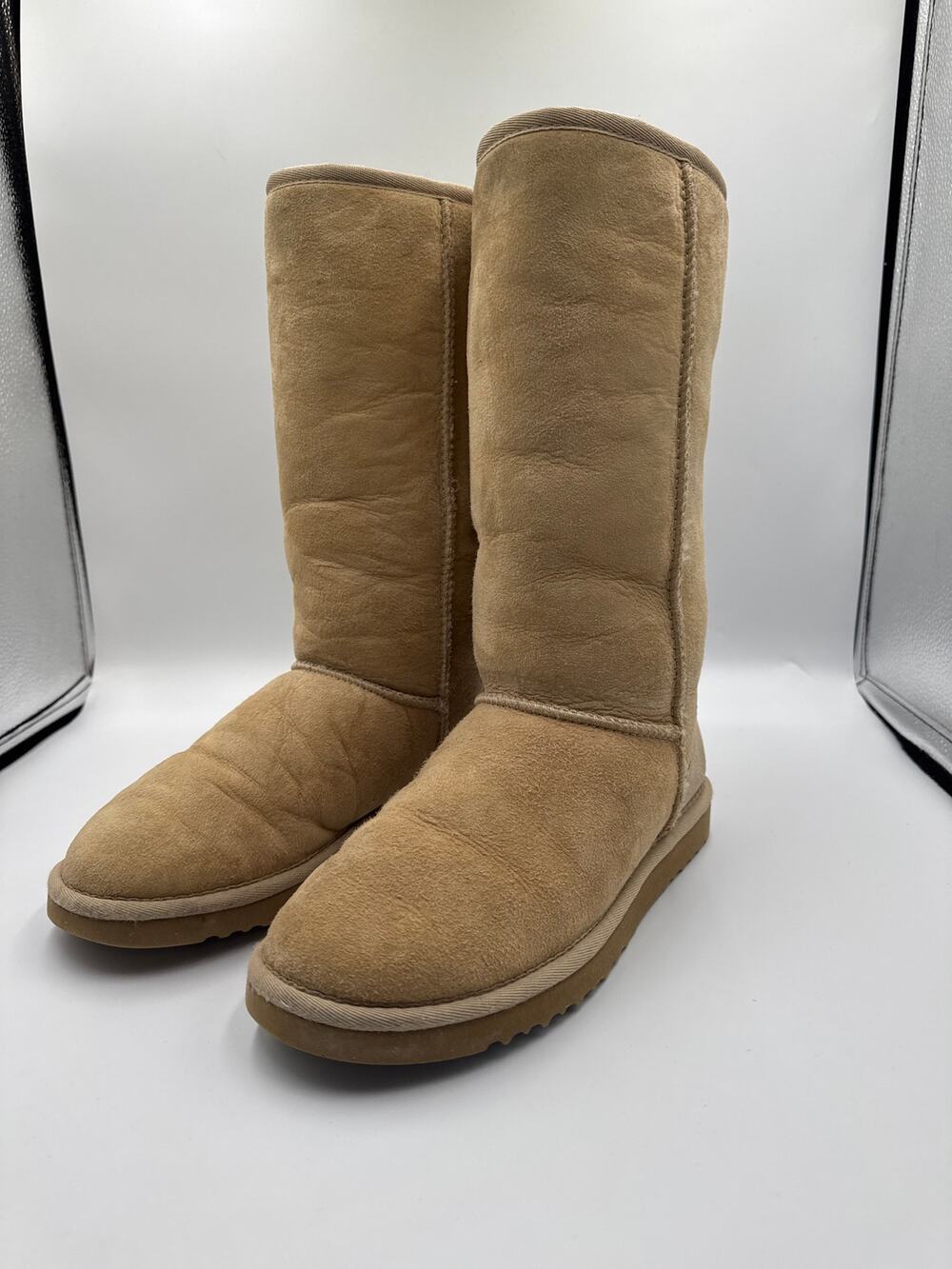 UGG Australia Classic Tall Boots 5815 Sand Suede Sheepskin Shearling Womens 7